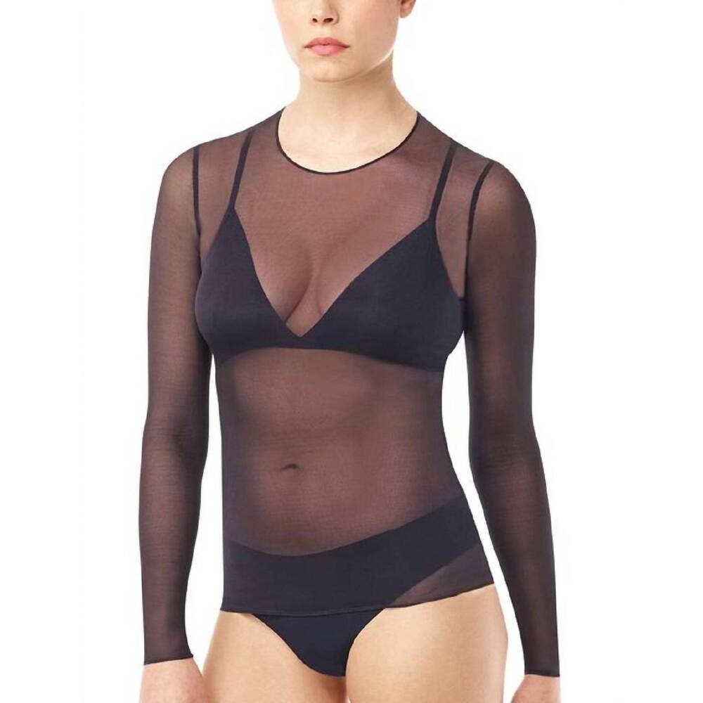 NEW COMMANDO women's chic mesh long sleeve top in black